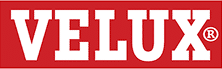 Logo VELUX : Fenêtres de Toit et Lumière Naturelle Logo VELUX rouge vif, lettres blanches capitales et grasses, avec le symbole de marque déposée ®.